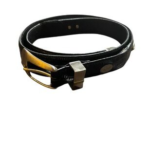 Greg Norman Italian Leather Black Belt, Silver & Gold Accents, Mens‎ Size 38